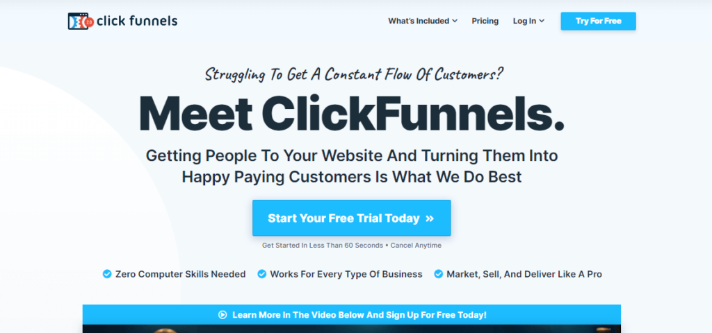 CLickFunnels Review - ClickFunnels Homepage