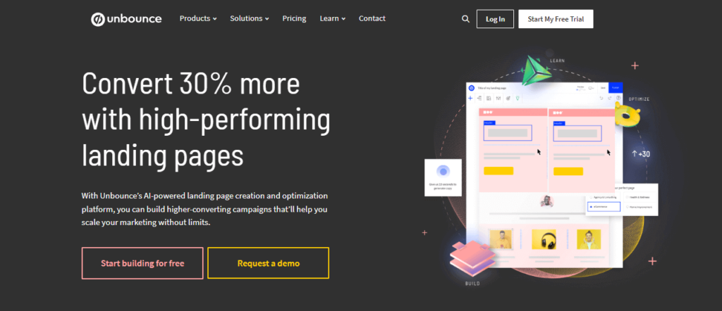 unbounce review - unbounce homepage