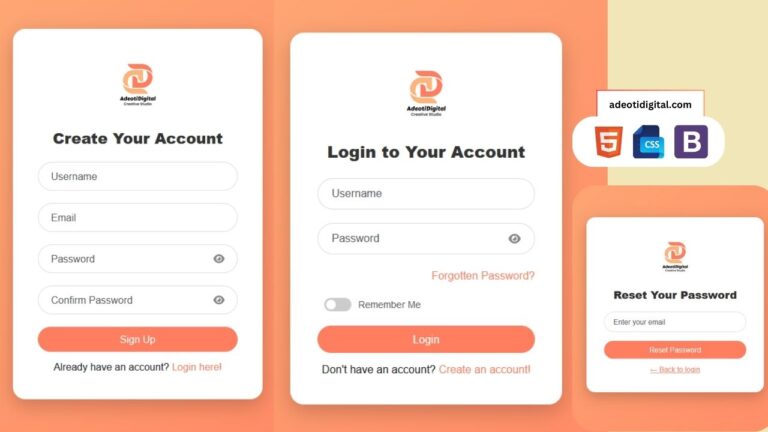 Free Signup, Login, and Password Reset Pages – Elegant