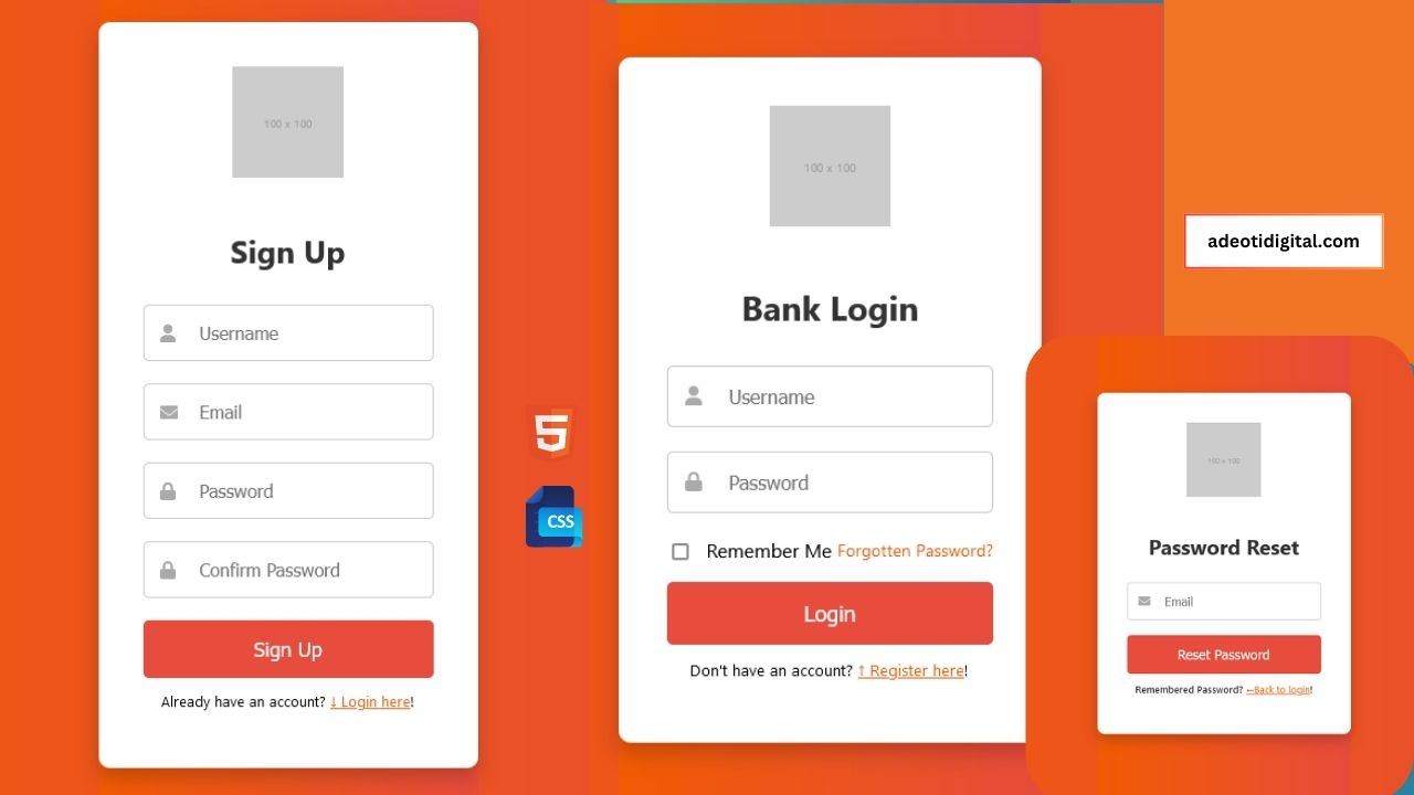 Free Signup, Login, and Password Reset Pages - BankAuth - Adeoti Digital