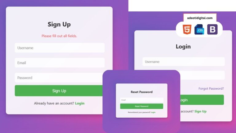 Free Signup, Login, and Password Reset Pages - Ninja - Adeoti Digital